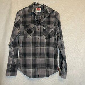 Men's Wrangler Button Down Shirt Grey‎ and Black Western Small